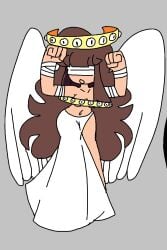 1girls angel arcaned_roses biblically_accurate_angel brown_hair fanart female light-skinned_female light_skin long_hair oc original_character roses_arcaned white_dress white_wings wings