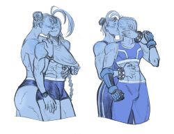 2girls ahoge arms_around_partner black_hair blonde_hair blush bracelet braided_hair breasts cammy_white capcom chun-li closed_eyes color earrings fully_clothed gloves hair_bun hair_ribbon hand_on_another's_arm hand_on_another's_face hand_on_another's_stomach highres kissing looking_at_another monochrome muscular muscular_female romantic romantic_couple scar scar_on_face shirt_lift short_hair smile sports_bra sportswear street_fighter street_fighter_6 tied_hair toned toned_female topless underboob underwear_only white_background wholesome wrist_cuffs yee_yyee yuri