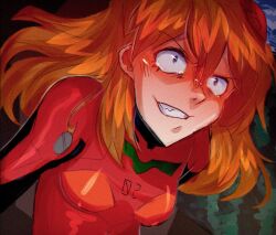 1girls asuka_langley_sohryu blush clenched_teeth clothed confused determination female foxerinu girl long_hair neon_genesis_evangelion orange_hair plugsuit small_breasts solo_female tears