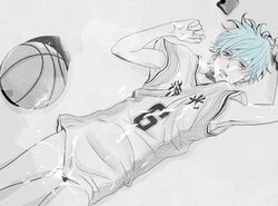 basketball basketball_uniform blue_eyes blue_hair cum cum_on_body cum_on_lower_body cum_on_upper_body kuroko_no_basuke kuroko_tetsuya male male_only solo tagme