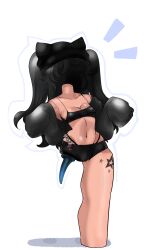 beanie black_bra black_clothing black_hair hat hip_dips korblox kyhtara long_hair long_sleeves posing roblox roblox_slender robloxian self_upload shadow star_tattoo sweater tagme tan_body tattoo tattoo_on_legs thong_straps white_background