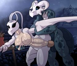 antennae_(anatomy) areola arthropod balls belly big_breasts big_penis black_sclera blue_eyes breast_grab breasts cheating_wife digital_media_(artwork) duo eye_roll eyelashes female fingers genitals green_body hand_on_breast holding_leg hollow_knight infidelity iselda_(hollow_knight) kurtassclear male male/female merchant muscular nails nipples on_one_leg pencil_(object) penetration penile penile_penetration penis pussy seraph_(kyogre) standing story story_in_description tail team_cherry vaginal_penetration vaginal_penetration white_body