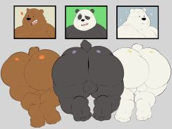 2022 absurd_res angusart anthro anus ass backsack balls bear big_butt black_body black_nose blush bodily_fluids brown_bear brown_body cartoon_network cellphone electronics fur genitals giant_panda glistening grizzly_(wbb) grizzly_bear group heart_symbol hi_res ice_bear male male/male mammal overweight overweight_male panda_(wbb) phone polar_bear rear_view smartphone smile sweat tail take_your_pick teeth through_wall trio ursine we_bare_bears white_body white_fur