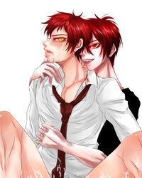 akashi_seijuurou anal bite_mark blood blush bottomless cum cum_on_body cum_on_lower_body cum_on_self forced from_behind kuroko_no_basuke red_eyes red_hair saliva seijuro_akashi selfcest yaoi yellow_eyes