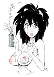 1girls black_hair breasts female flashspot large_breasts melfina monochrome outlaw_star short_hair solo tagme