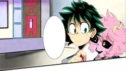 1boy 1girls 2d animated black_sclera blush blush_lines breasts chalkboard comic during_class embarrassed embarrassed_male english_dialogue english_text green_eyes green_hair izuku_midoriya light-skinned_male longer_than_30_seconds magicalmysticva messy_hair mina_ashido mp4 my_hero_academia nude nude_photo page_1 pink_body pink_hair pink_skin requesting_sex school sex_request shorter_than_one_minute shouta_aizawa sound source_request text thehumancopier u.a._school_uniform video voice_acted yellow_eyes