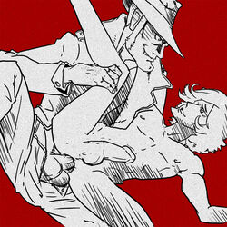 2boys human koichi_zenigata lupin_iii male male_only monochrome multiple_boys multiple_males oscar_(lupin_iii) penis testicles yaoi