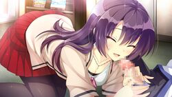 censored closed_eyes female fujita_konomi game_cg koi_saku_miyako_ni_ai_no_yakusoku_wo_~annaffiare~ long_hair natsume_eri necklace pantyhose penis purple_hair skirt