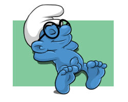 1boy asleep blue_skin brainy_smurf closed_eyes ekuhvielle erection foreskin glasses green_background hands_behind_head long_foreskin male male_only nude penis sleeping small_penis smile solo tagme the_smurfs uncut unretracted_foreskin