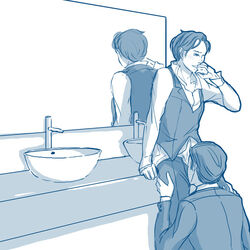 2boys bathroom erik_lehnsherr gay implied_fellatio magneto male male_only marvel marvel_comics max_eisenhardt mirror oral professor_xavier sink tagme waistcoat x-men x-men_(movie_series) x-men_first_class yaoi