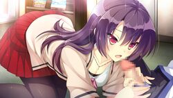 censored female fujita_konomi game_cg koi_saku_miyako_ni_ai_no_yakusoku_wo_~annaffiare~ long_hair natsume_eri necklace pantyhose penis pink_eyes purple_hair skirt