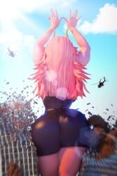 1girls ashido_mina ass behind_view big_ass big_butt boku_no_hero_academia building building_destruction buildings butt city clothed clothed_female female female_focus female_only from_behind from_behind_position giantess helicopter horned horned_female horns huge_ass huge_butt kamicamie mina_ashido mina_ashido_time-skip my_hero_academia pink_hair pink_hair_female pink_skin pink_skinned_female thick_thighs thighs uncaring uncaring_female