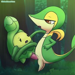 against_natural_surface against_surface against_tree animated blubluumon budew clitoris duo female feral feral_on_feral feral_only generation_4_pokemon generation_5_pokemon genitals half-closed_eyes hand_on_hip lifted male male/female narrowed_eyes nintendo open_mouth penis plant pokemon pokemon_(species) sex slit_penis snivy tapering_penis tree vaginal vines vulva