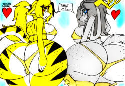 2026 accessory anthro big_ass big_breasts big_butt bikini blonde_hair bovid breasts butt caprine clothing curvy_figure duo eyebrows eyelashes eyelashes_through_hair felid feline female freckles fur goat gold_bikini golden_week hair hair_accessory hairband heart_symbol hi_res huge_ass huge_breasts huge_butt hybrid lagomorph leporid long_hair looking_at_viewer looking_back mammal mihoyo multicolored_body multicolored_fur ponytail pseudoregalia pulchra_fellini rabbit raised_tail rear_view sitting solo striped_body striped_fur stripes swimwear sybil_(pseudoregalia) tail theloanwanderer216 thiren traditional_media_(artwork) translucent translucent_hair two-piece_swimsuit two_tone_body two_tone_fur two_tone_tail voluptuous white_body white_fur white_tail wide_hips yellow_body yellow_fur yellow_tail zenless_zone_zero