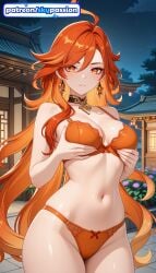 1girls 2026 ai_assisted ai_generated anime breast_grab cross cross_earrings earrings genshin_impact grabbing grabbing_own_breast hi_res high_quality high_resolution highres jewelry long_hair mavuika_(genshin_impact) night night_sky orange_bikini orange_eyes orange_panties patreon patreon_username self_fondle sky skypassion stable_diffusion star_earrings underwear watermark