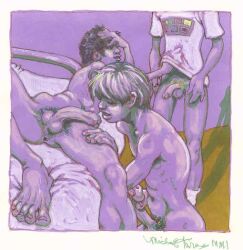 2001 dated gay male male_only masturbating_during_fellatio michael_kirwan original partially_colored tagme traditional_media yaoi