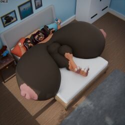 greg_(artist) the_onnas_(greg) cerberus female solo furry canine mythology mythological_creature milf mature_female bedroom chilling vibing relaxing legs_crossed laying_on_bed laying_down laying_on_back gloves_(marking) socks_(marking) breasts big_breasts huge_breasts hyper hyper_breasts huge_nipples hyper_nipples enormous_breasts massive_breasts breasts_bigger_than_head breasts_bigger_than_torso slightly_chubby detailed_background 3d 3d_(artwork) blender blender_(software) blender_cycles