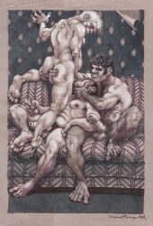 2000 assisted_fellatio dated gay long_foreskin male male_only michael_kirwan monochrome original partially_colored tagme traditional_media yaoi