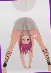 artist_request clothed cum cum_in_mouth cum_in_own_mouth dress futanari looking_at_viewer looking_behind looking_between_legs magi:_the_labyrinth_of_magic morgiana pink_hair self_suck self_sucking white_dress