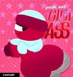 anal_juice anilingus anon anonymous_male artist_upload ass_bigger_than_head ass_juice ass_licking big_breasts big_nipples black_eyes breasts dandy's_world eating_ass faceless_character faceless_male gigi_(dandy's_world) huge_breasts lifting_hoodie lifting_own_clothes looking_back looking_pleasured nipple_piercing nipples piercing poster red_skin red_skinned_female roblox smug sweat sweaty_ass text zona01