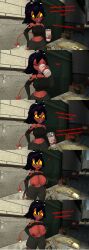 ass_expansion boobs_expansion breast_expansion butt_expansion comic comic_strip demon demon_girl drink expansion helluva_boss horns inflation low_quality millie_(helluva_boss) part_1 red_body sfm source_filmmaker yellow_sclera