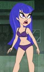 1girls blue_hair bra dc_super_hero_girls female female_only panties purple_bra purple_panties screenshot_edit solo underwear underwear_only zatanna