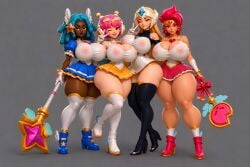 4girls ai_generated amber_(brawl_stars) bea_(brawl_stars) big_boobs big_breasts big_butt big_nipples big_thighs blonde_hair blue_hair brawl_stars dark_skin dress female female_only friends gray_background juju_(brawl_stars) light_skin massive_breasts pink_hair red_hair srimbievil58 starr_nova_(brawl_stars) starr_patrol_(brawl_stars) starr_patrol_amber_(brawl_stars) starr_patrol_bea_(brawl_stars) starr_patrol_juju_(brawl_stars) supercell superheroine video_games