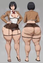 1girls ai_generated areolae ass attack_on_titan big_ass big_breasts black_hair bottom_heavy breasts bubble_ass bubble_butt cellulite cleavage curvaceous curvy curvy_figure fat_ass feet female fishnets flip_flops mikasa_ackerman oiled oiled_skin shingeki_no_kyojin short_hair skirt slutty_female taiga20 thick thick_ass thick_thighs voluptuous voluptuous_female