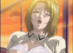 2girls animated bible_black blonde_hair breast_grab breasts exposed_breasts female kitami_reika kozono_nami multiple_girls nipple_tweak nipples screencap spanish_text yuri