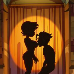 1boy 1girls ai_generated breast_sucking cheating dark hidden_sex hunter_(the_owl_house) large_breasts luz_noceda novelai nude raiderofcause sex shadow sillouette tagme the_owl_house