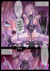 1girl arms_above_head black_bodysuit blue_eyes blush bondage bound_arms braid breasts citlali_(genshin_impact) comic defeat defeat_sex defeated defeated_hero defeated_heroine detached_sleeves english english_commentary english_dialogue english_language english_subtitles english_text english_translation explicit exposed_nipples facepaint genshin_impact head_back hoyoverse long_hair manga_panel mihoyo mihoyo_technology_(shanghai)_co._ltd. miwerjooggetser mouth_open multiple_views natlan_girls nipples pink_hair pussy_juice rape restrained sex shackles slime small_breasts solo speech_bubble sweat tears tentacle_bondage tentacle_penetration tentacles tongue_out torn_clothes twitching vaginal_penetration vulva