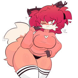 1girl 1girls big_breasts breasts cufowo cute cute_face female female_focus female_only legs orange_eyes orange_sweater panties pussy red_hair socks tail thighs