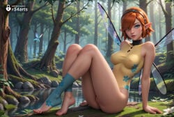 pointy_ears breasts nature wings toeless_legwear outdoors covered_nipples forest hairband pussy solo sitting feet leotard see-through toes tree looking_at_viewer rock blue_eyes short_hair orange_hair flower parted_lips bare_shoulders medium_breasts water stirrup_legwear arm_support socks day full_body artist_name barefoot grass hair_over_one_eye hair_between_eyes uncensored butterfly fairy bug legs lips fairy_wings bare_arms knees_up covered_collarbone nose pond white_flower black_hairband nipples impossible_clothes r34arts hi_res ai_generated gallica metaphor:_refantazio atlus 1girls female_human