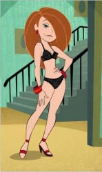 1girls black_bra black_panties bra brown_hair female female_only hair_over_one_eye kim_possible kimberly_ann_possible panties screenshot_edit solo underwear underwear_only