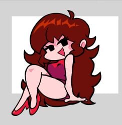 1girl 1girls accurate_art_style auburn_hair black_eyes dress eyes female female_focus female_only friday_night_funkin girlfriend_(friday_night_funkin) heels jayden_love07 posing red_dress red_heels redhead shoulders simple_background smile smiling thighs woman
