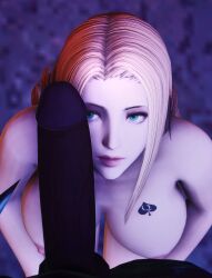 3d artist_request balls blonde_female blonde_hair blue_eyes breasts busty choker dark-skinned_male dark_skin female female_focus final_fantasy final_fantasy_xiv gpose(ffxiv) huge_balls huge_breasts huge_cock hyur interracial larger_male light-skinned_female light_skin male male/female melanie(ffxiv) pale-skinned_female pale_skin penis penis_on_face qos qos_tattoo queen_of_spades smaller_female source_request spade_tattoo