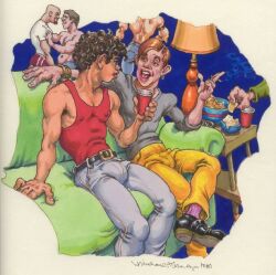 michael_kirwan traditional_media gay yaoi original tagme male male_only 2001 dated bulge nipples_visible_through_clothing