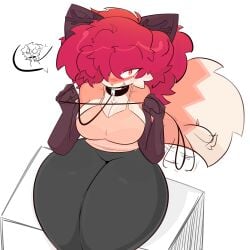 1girl 1girls big_breasts big_legs big_thighs breasts collar cufowo female female_focus female_only fox fur legs necklace neckline orange_fur red_eyes red_hair smile smiling tail thighs whip