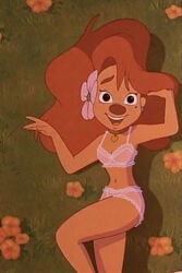 1girls a_goofy_movie bra female female_only panties roxanne_(goof_troop) screenshot_edit solo underwear underwear_only