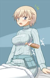 blush censored clothing erect_nipples erect_nipples_under_clothes medium_breasts nikka_edvardine_katajainen seki(artist) strike_witches tagme