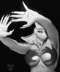 black_white furry_female furry_only hands_casting_shadow meme meme_reference miren_(dreampill) no_nipples snake_girl