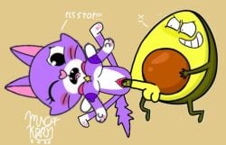 >:) 2d_(artwork) anthro avocado avocado_couple beige_background breasts cado_(avocado_couple) cartoon cat_ears cat_tail crossover digital_drawing_(artwork) edit edited feline fruit green_body green_penis kiki_(pinkfong) kiki_puppup munchykirby1 original_characters pinkfong purple_body purple_nipples sad_expression smiling_at_another tagme text tongue_out vagina youtube