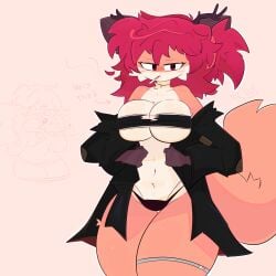 1girl 1girls big_breasts big_legs big_thighs breasts cufowo female female_focus female_only fur jacket legs orange_fur serious serious_look tail thighs