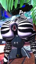 vrchat furry femboy male zebra 3d self_upload fishnets equine_penis horsecock piercings sweat puffy_anus donut ass_focus big_ass bending_over solo big_balls