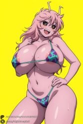 1female 1girl 1girls 2026 :d aged_up ai_generated alternate_breast_size areola_slip artist_name ashido_mina big_ass big_breasts bikini black_sclera blush boku_no_hero_academia breasts cleavage colored_sclera colored_skin curvy hand_on_hip hi_res high_quality high_resolution highres horns huge_ass huge_breasts long_hair looking_at_viewer micro_bikini mina_ashido my_hero_academia navel open_mouth patreon patreon_username pink_hair pink_skin simple_background skindentation smile solo sweat swimsuit teeth thick_thighs thighs unjobdespiert watermark yellow_background yellow_eyes