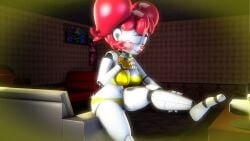 3d 4k animatronic caressing_leg circus_baby circus_baby_(fnaf) clothed clown clown_girl disboi215 disboi215_(artist) eyes_closed five_nights_at_freddy's five_nights_at_freddy's:_sister_location five_nights_at_freddy's_4 fnaf golden_bikini hand_on_chest highres humanoid living_room pink_cheeks red_hair robot rosy_cheeks sfm shiny_body shiny_clothes solo source_filmmaker summer_baby_(rynfox) summer_of_87_baby trend white_body