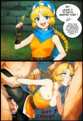 1girls 2boys ai_generated blonde_hair blue_eyes braid captured captured_heroine cheek_bulge comic defeat defeat_sex defeated defeated_heroine english_text eyelashes fellatio fire_emblem fire_emblem:_genealogy_of_the_holy_war grabbing group_sex hair_grab hat hetero instant_loss instant_loss_2koma irrumatio key looking_at_another looking_up medium_breasts motion_lines nintendo nipples novelai oral patty_(fire_emblem) penis pulling_hair rape spitroast stradiviolet text text_bubble thief threesome torn_clothes torn_clothing torn_pantyhose torn_shirt vagina vaginal vaginal_penetration vaginal_sex