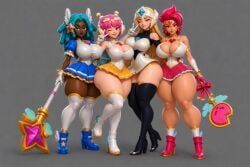4girls ai_generated amber_(brawl_stars) bea_(brawl_stars) big_boobs big_breasts big_butt big_thighs blonde_hair blue_hair brawl_stars dark_skin dress female female_only friends gray_background juju_(brawl_stars) light_skin massive_breasts pink_hair red_hair srimbievil58 starr_nova_(brawl_stars) starr_patrol_amber_(brawl_stars) starr_patrol_bea_(brawl_stars) starr_patrol_juju_(brawl_stars) supercell superheroine video_games
