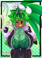 1girls 2023 accessory anthro asking_for_it asking_for_sex big_breasts blaster_master blaster_master_zero_2 blush bodysuit breasts cleavage clothes clothing condom elemental_creature female female_focus female_only flower flower_in_hair fromariels green_body green_skin horny_female huge_breasts kanna_(blaster_master) large_breasts leaf leaf_hair object_head plant plant_girl plantie pov smile solo tagme unzipped_bodysuit