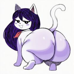 :3 :3d :d a_cat_is_fine_too ai_generated all_fours ass blush blush_lines blushing cat cat_ears cat_tail fat_ass feline feral hankerchief large_ass long_hair looking_at_viewer looking_back mari_(headspace)_(omori) mari_(omori) mari_cat omori purple_hair shiny_skin smug smug_face thick_thighs thighs